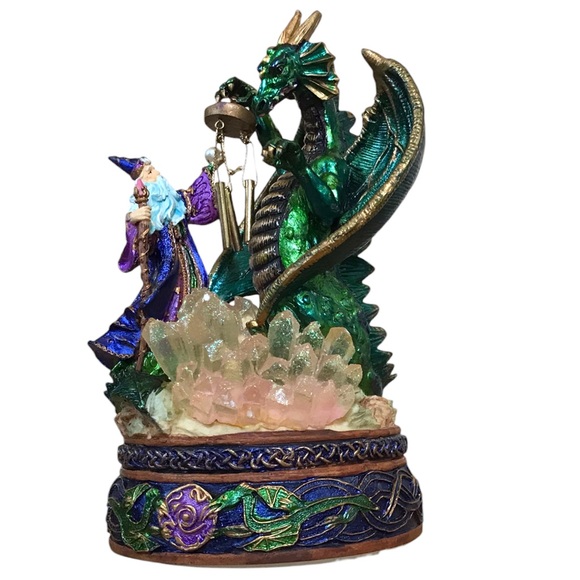 Vintage Musical Sculpture Fantasy Wizard And Dragon Crystals And Wind Chime - Picture 9 of 16